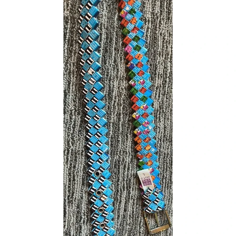 Mitz Recycled Candy Wrapper Belt Upcycled M&M Packaging Multi Color Large
